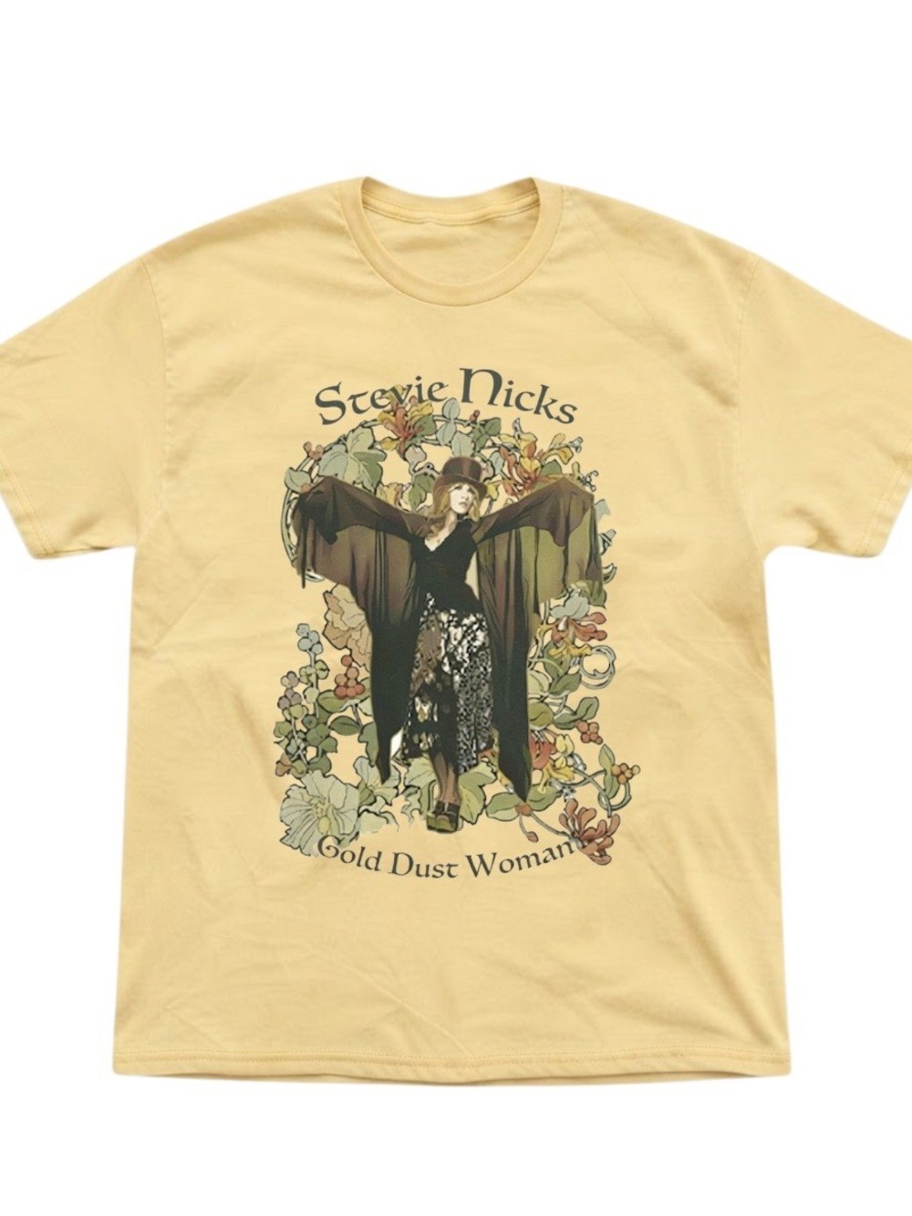 Stevie Nicks "Gold Dust Woman" Floral Graphic Yellow Gildan T-Shirt